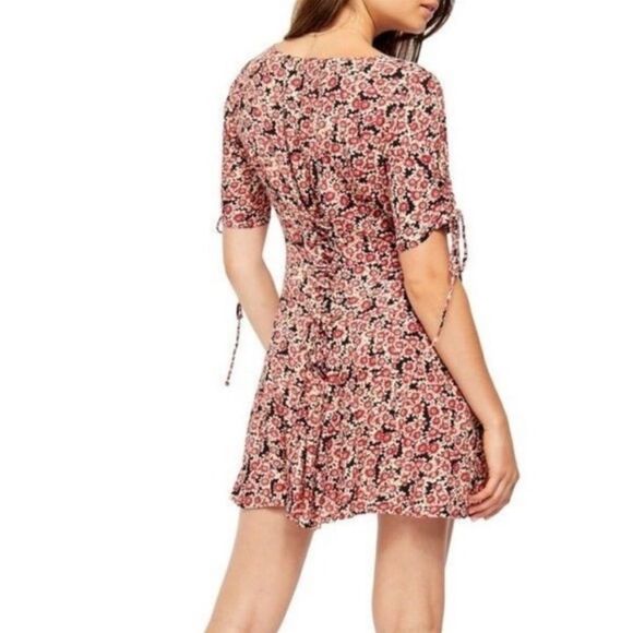 Free People Floral Laced Up Skater Mini Dress In Red/Black - Picture 3 of 11